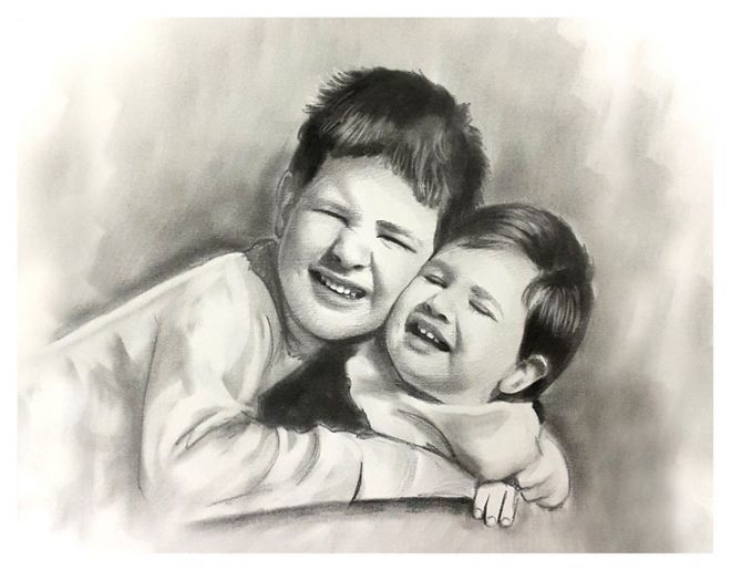 iki kardeş karakalem portre çizimi